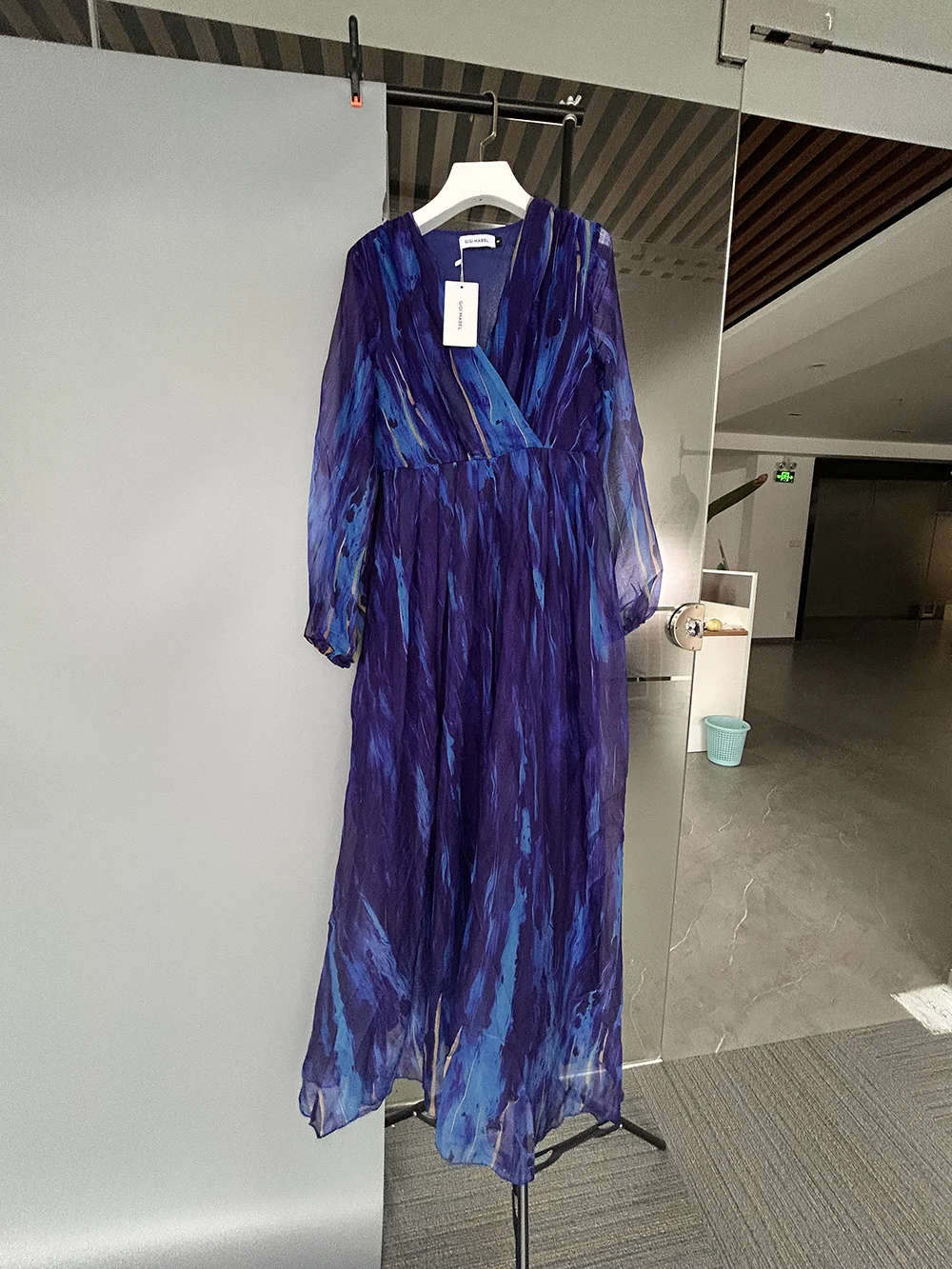 GIGI MABEL Women V-Neck Simple Casual Sheer Long Sleeve Long Dress 2025 Summer Fashion Elegant Formal Party Evening Maxi Dresses