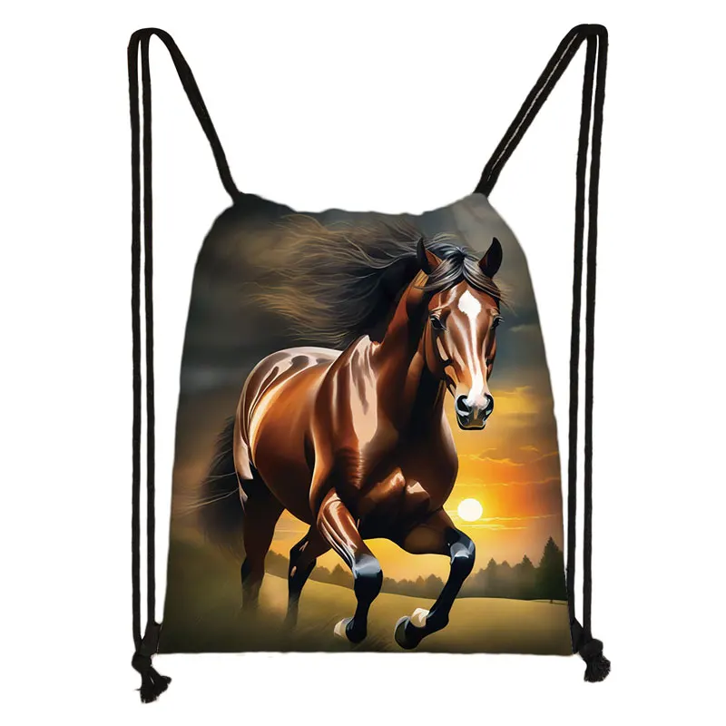 Cool Running Horse Print Drawstring Bag Beautiful Pony Women Shoes Storage Bags for Travel Student Bookbag Portable Shoes Holder