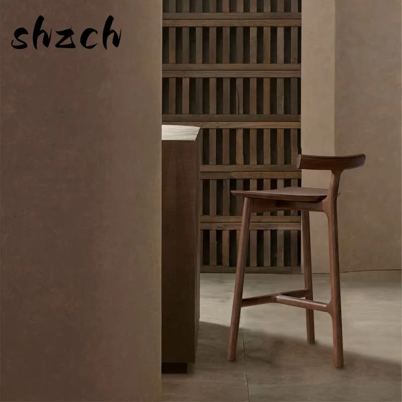 Modern Bar Stools Scandinavian High Chair for Hotel & Home Kitchen Creative Solid Wood Counter Stool Minimalist Front Desk Seat