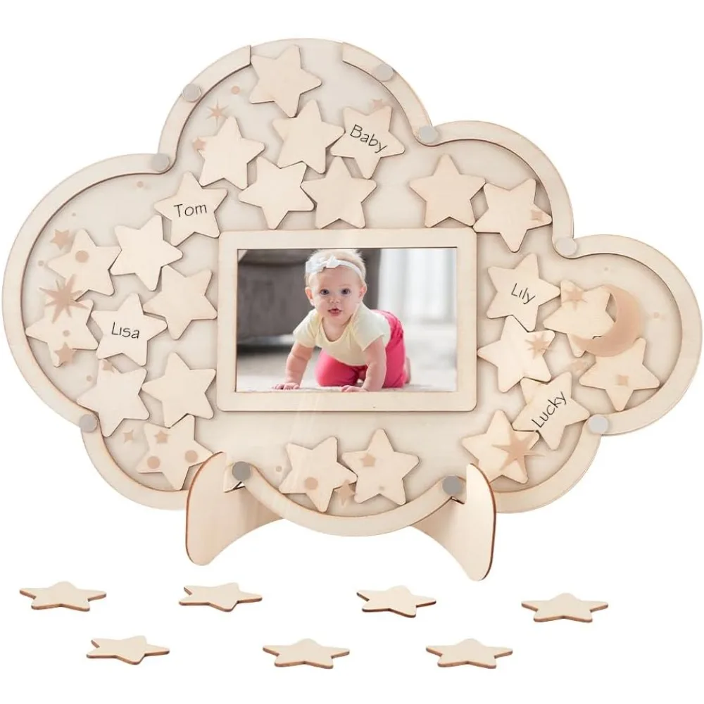 

Гостевая книга Cloud Baby Shower Альтернативные украшения для детского душа с деревянными звездами для 30 гостей Знак Рамка для фотографий Беременность