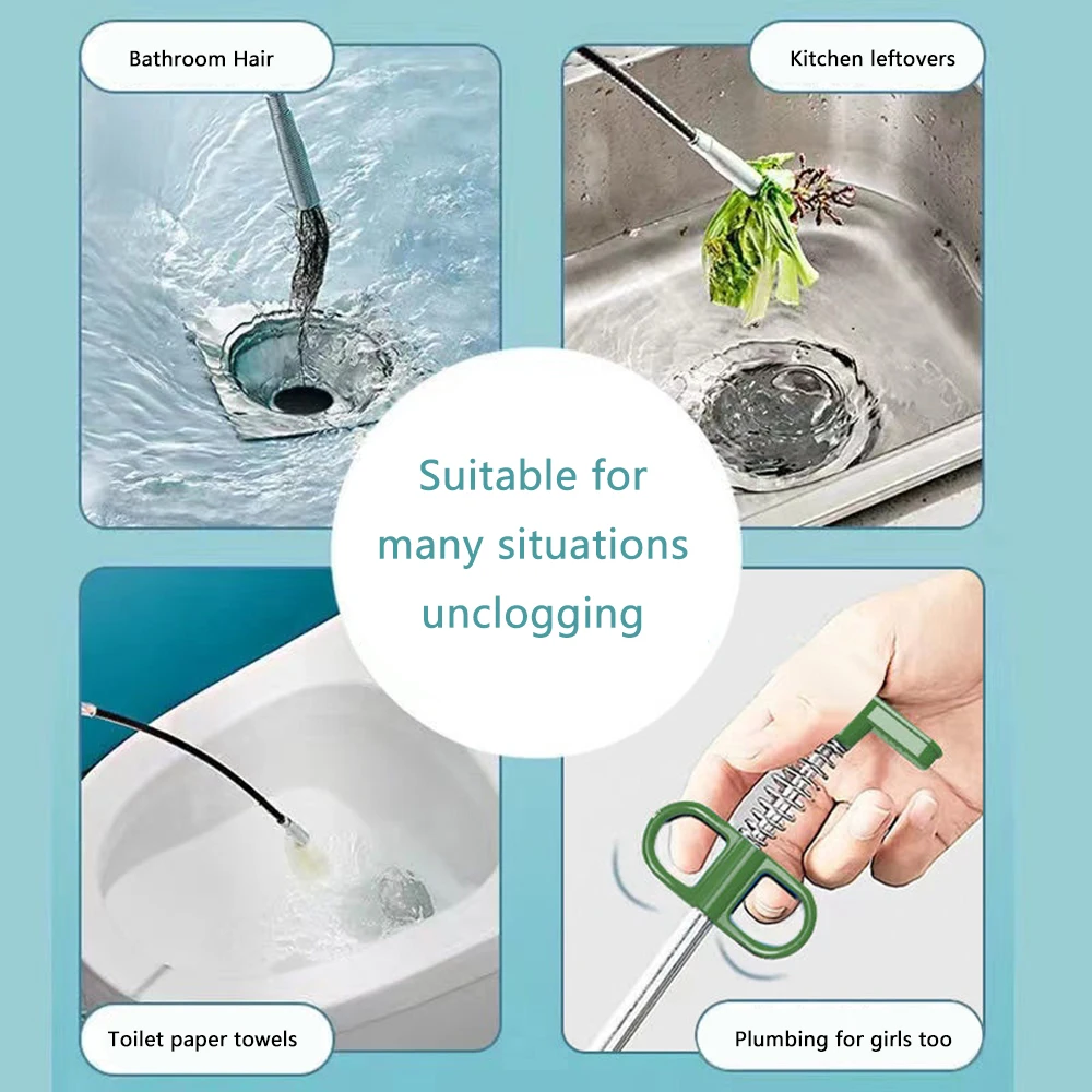 Flexible Sewer Pipe Unblocker Snake Spring Pipes Dredging Tool 4 Claws Kitchen Sink Bathroom Sewer Cleaning Tool 60cm 90cm 200cm