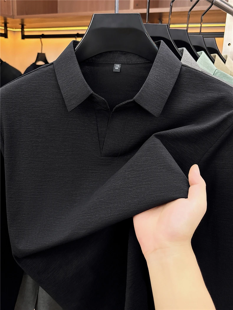 Herren Business Casual Langarm-Poloshirt Frühling Herbst Komfortables Atmungsaktives Arbeitsoberteil für Formelle Anlässe T-Shirts für Männer – Detail 23