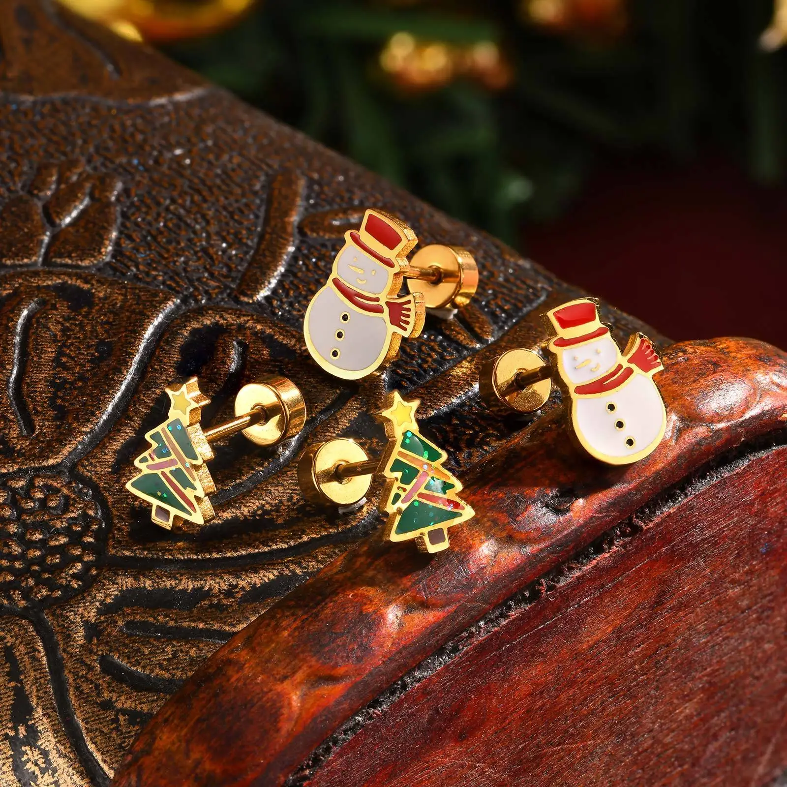 

Stainless Steel Christmas Earrings for Men Women Gold Color Snowman Christmas Tree Stud Earrings Funny Jewelry Birthday Gift