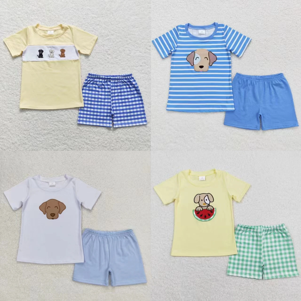 

Wholesale Toddler Short Sleeves Dog T-shirts Tee Kids Shorts Baby Boy Outfit Children Embroidery Cotton Summer Sets