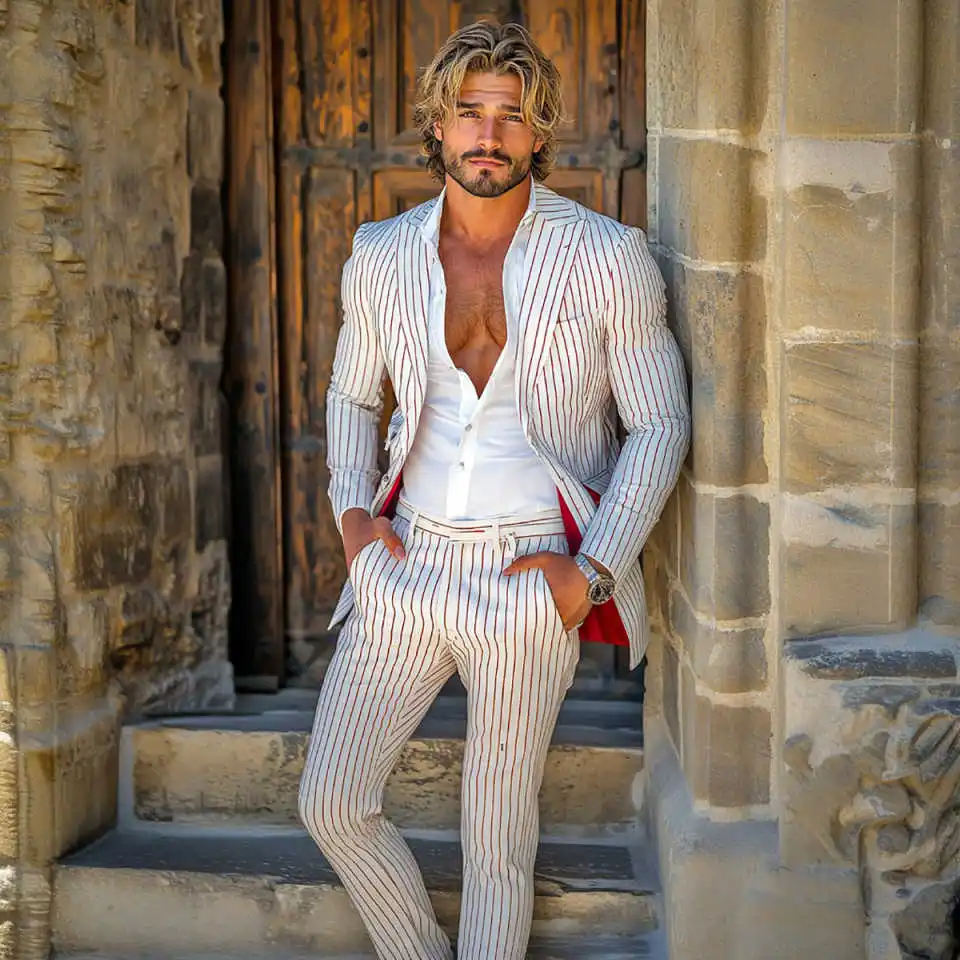 Costumes de mariage classiques à fines rayures pour hommes, 2 pièces, smoking à revers, vêtements de marié, veste et pantalon, soirée de bal d'affaires, personnalisé