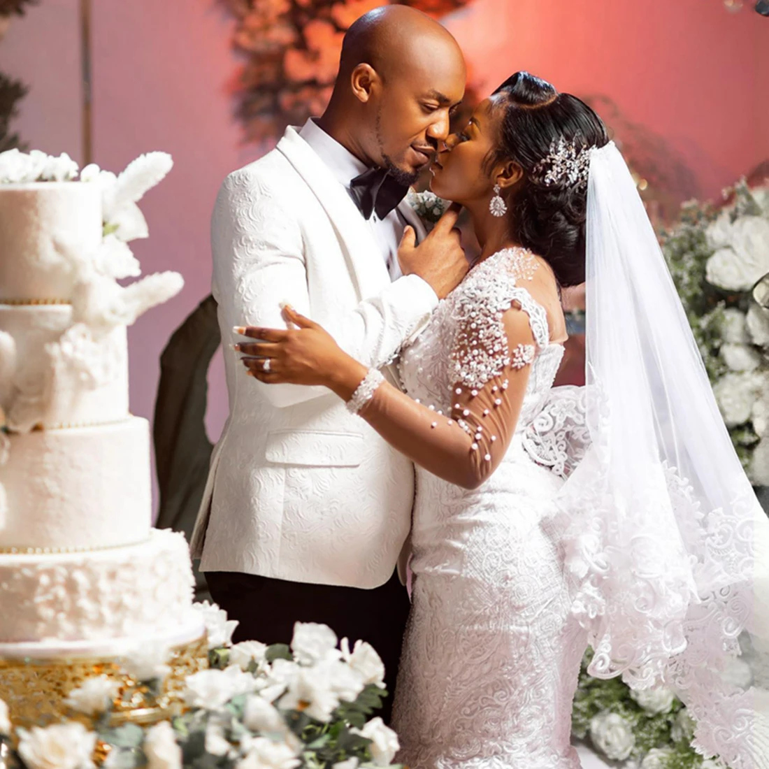 تخصيص الأفريقي تسلق الخرز يزين حورية البحر فستان الزفاف رداء دي ماري 2025 العربية طويلة الأكمام فستان زفاف متواضع