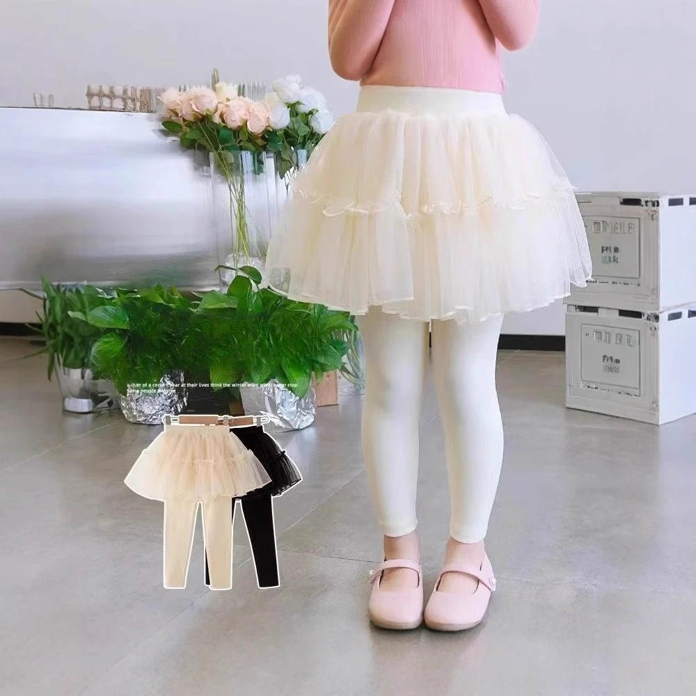 Girls' Fake Two-Piece Jumpsuit Autumn Winter Skirt & White Leggings Set Warm Outdoor Baby Pants