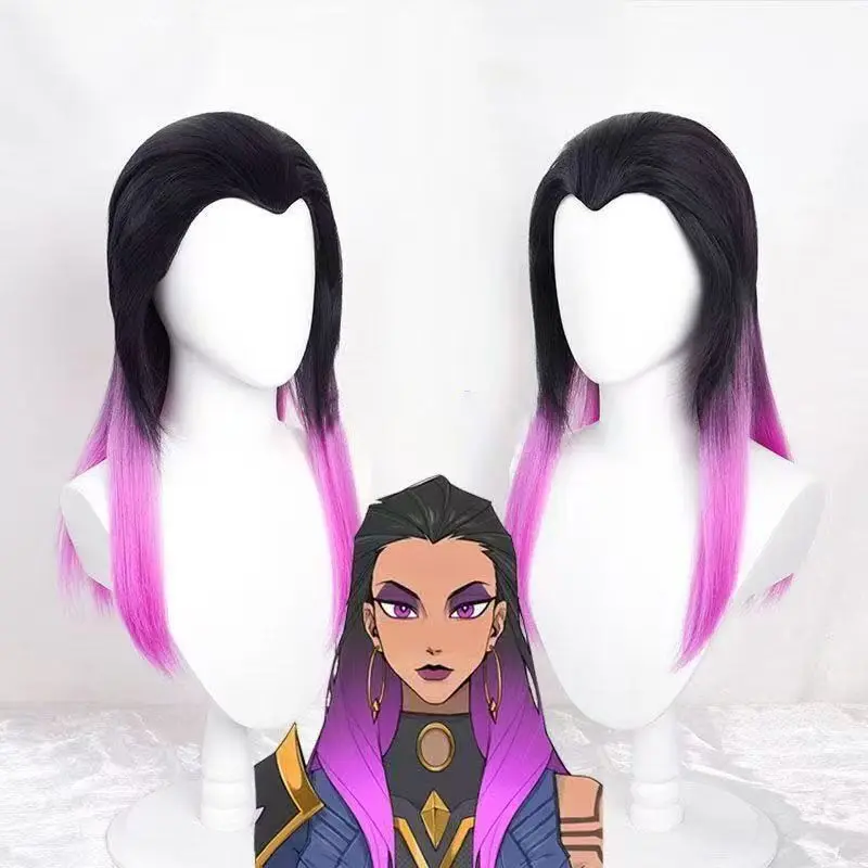 VALORANT Reyna Cosplay Wig Black To Pink Gradient Long Straight Synthetic Hair For Women Comic Con Halloween Party Role  Play