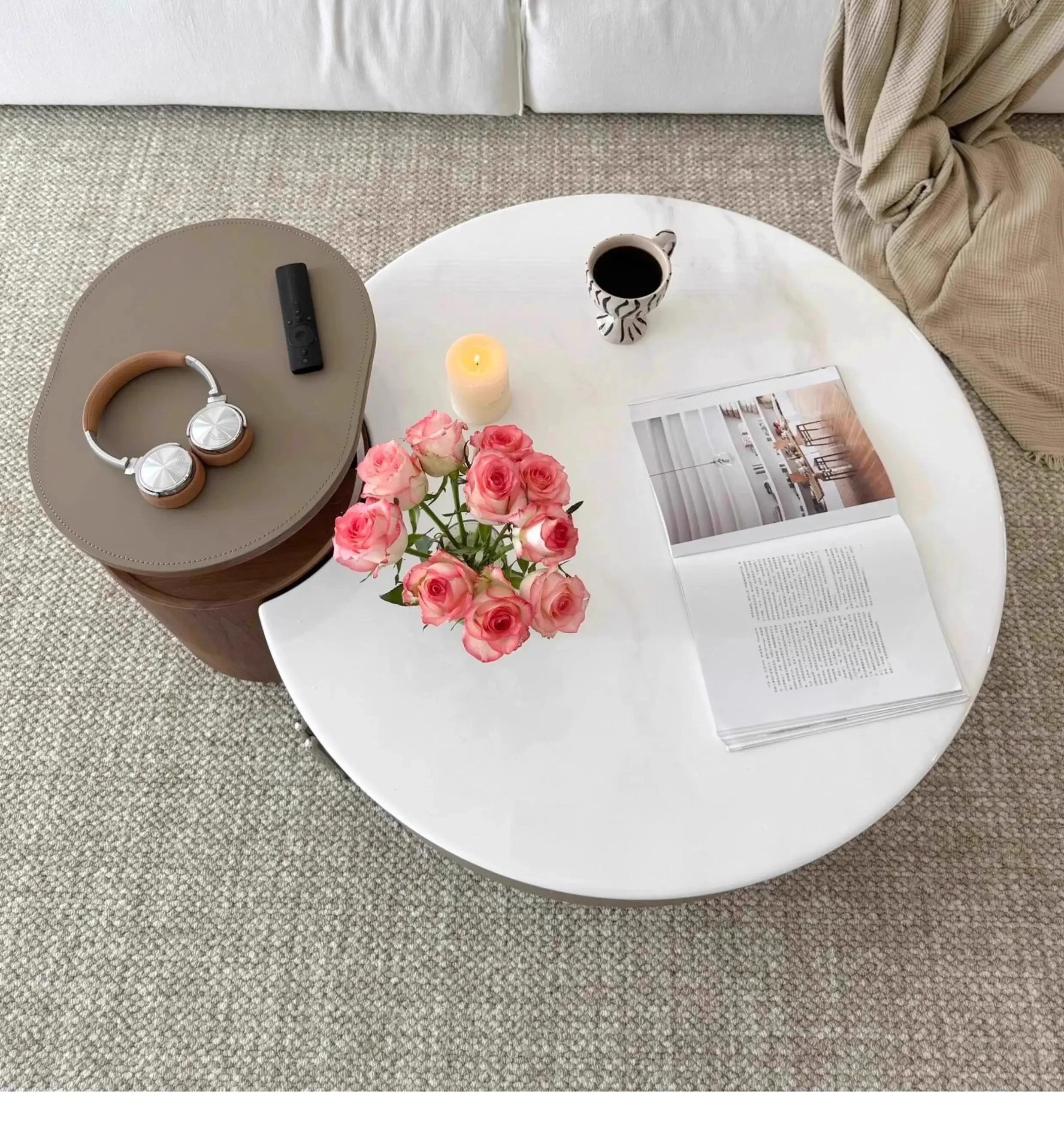minimalist solid wood lifting coffee table living room high-end rotating small coffee tableTJ
