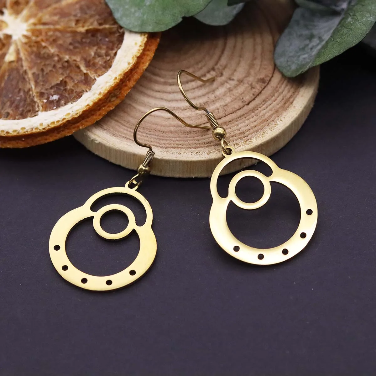 Todorova Modern Stainless Steel Abstract Gourd Pendant Hanging Earrings for Women's Design Ears Jewelry