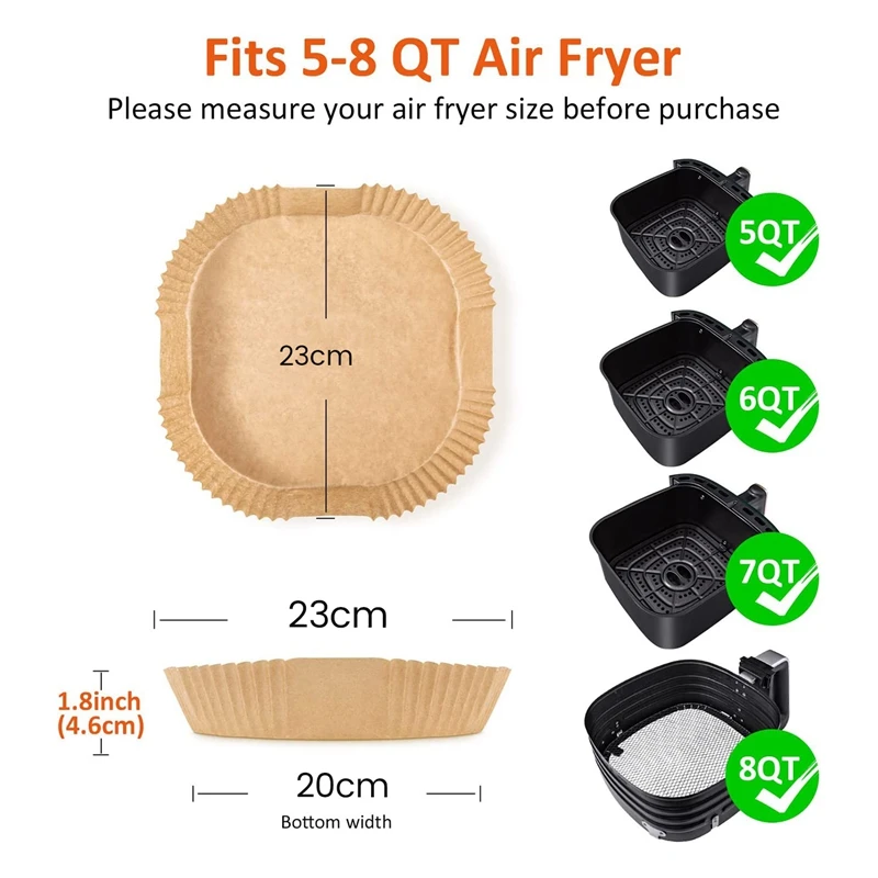 Air Fryer Liners Disposable Paper,130 Pcs Non-Stick Square Parchment Paper Liners,For Baking, Roasting Microwave