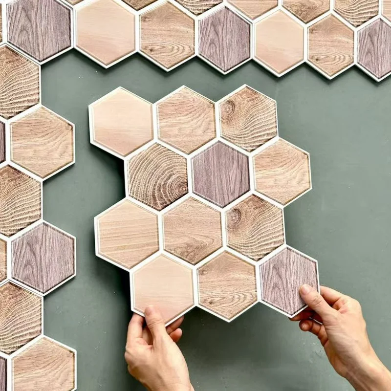 3D Wall Stickers Self Adhesive Background Wall Study Room Hexagonal Balcony Decoration Tv Thickened Home Sofa Wood Grain Warm