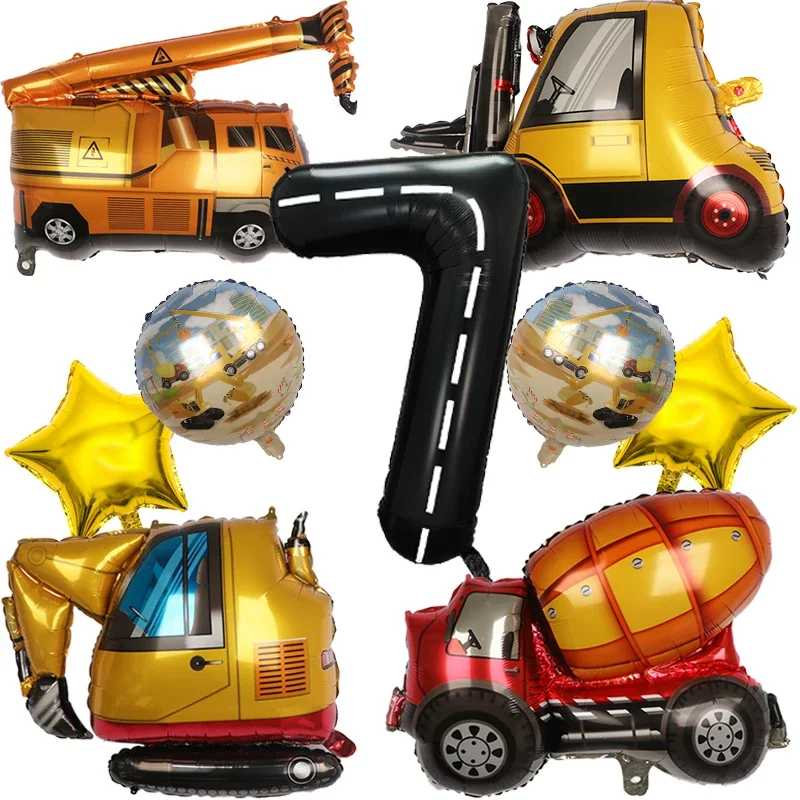 9 stücke 1 satz Engineering Thema Folien Ballons Mit 40 Zoll Anzahl Geburtstag Party Ballon Bau Fahrzeug Traktor Auto ballons