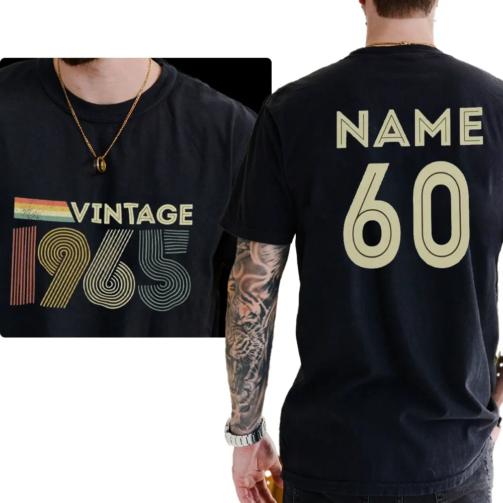 Personalised Vintage 1965 T-Shirt Custom 60th Birthday Gift for 2025 Retro Font Two-sided Graphic T Shirts Cotton Shirts Tee Top
