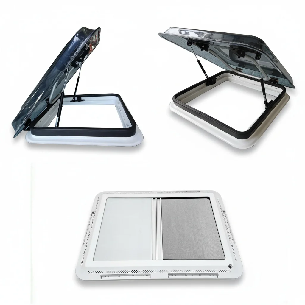 

RV Skylight 800x500mm, Aluminum Alloy Camper Roof Window with 12V LED Light, Double-Layer Acrylic Hatch for Motorhome, Caravan