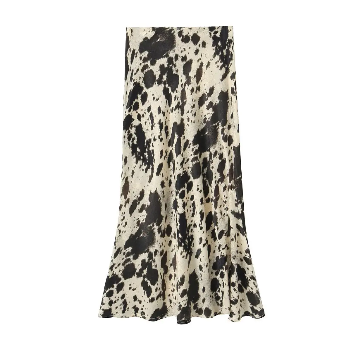 

2025 Spring Summer Women's Fashion niche animal print silk satin texture high waisted midi skirt