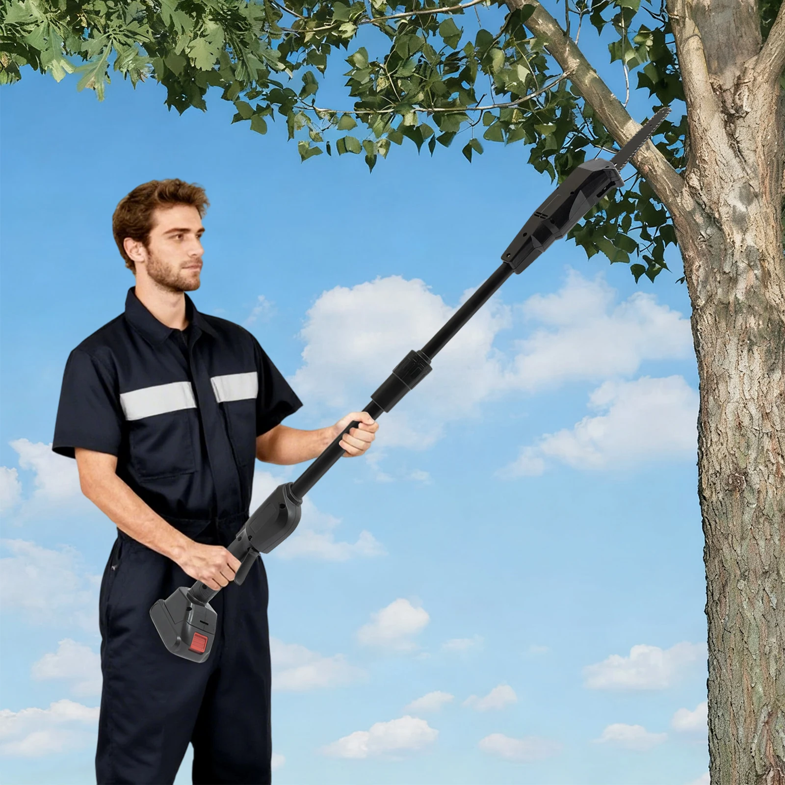Rechargeable Electric Pole Saw, 2‑Section Detachable Shaft High‑Altitude Branch Pruner, Low‑Noise Cordless Tree Trimming Saw for Garden Fruit Trees