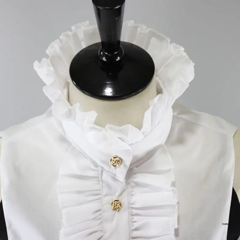 Womens Victorian Steampunk Vintage for Palace Half Shirt Blouse Stand-Up Lotus Golden Button Down False Fake Col