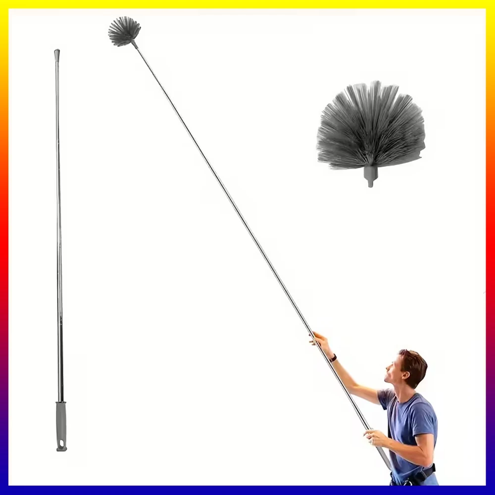 1pc Adjustable Length Spider Web Ceiling Cleaner - Heavy-Duty Metal Broom with Ergonomic Handle, Multi-Surface Dusting Tool for