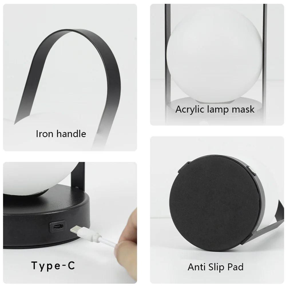 LED Hanging Metal Table Lamp Portable Outdoor USB Rechargeable Dimmable Wireless Table Lamp for Bedroom Hotel Bar Bedside Light