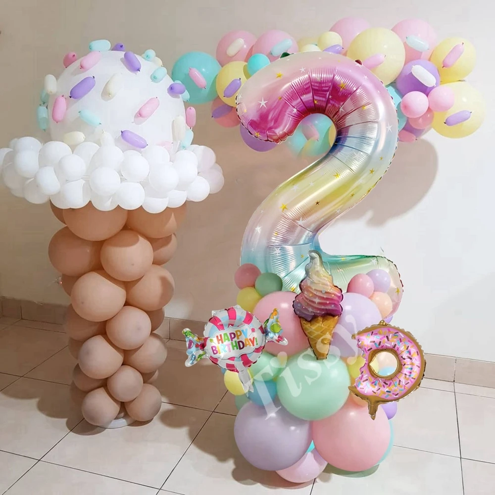 28pcs Donut Ice Cream Balloons Star Rainbow Number Balloon for Girl\'s Donut Happy Birthday Party Decoration Kids Gifts Supply