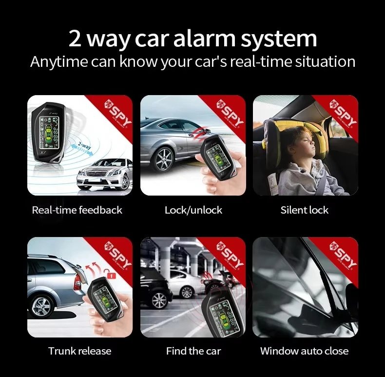 SPY Real-time 2-Way Sound +vibration Car Burglar Alarm System 800m-LCD Remote Start/Stop Engine/Car finder/Automatic arming etc.
