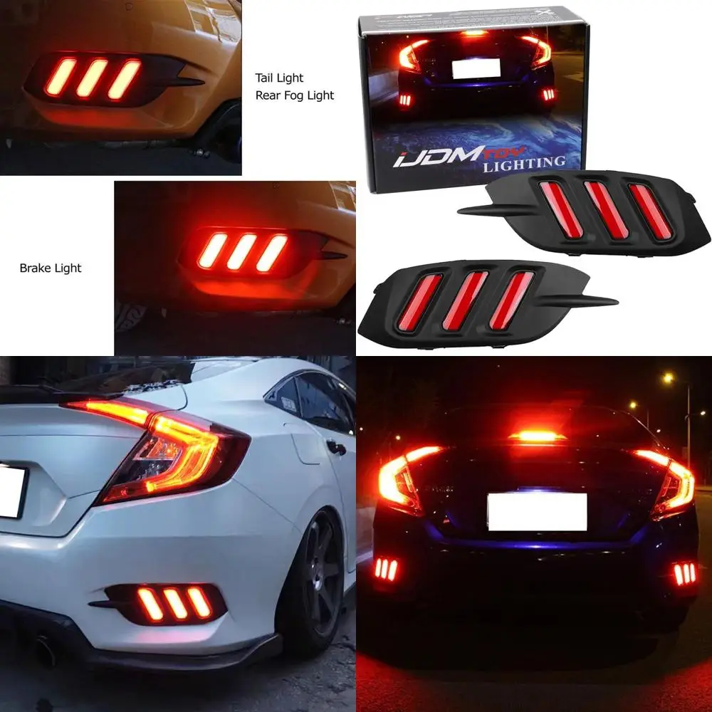 

2016-2021 Honda Civic Sedan JDM Style Red Lens LED Bumper Reflectors - Tail, Brake & Rear Fog Lights