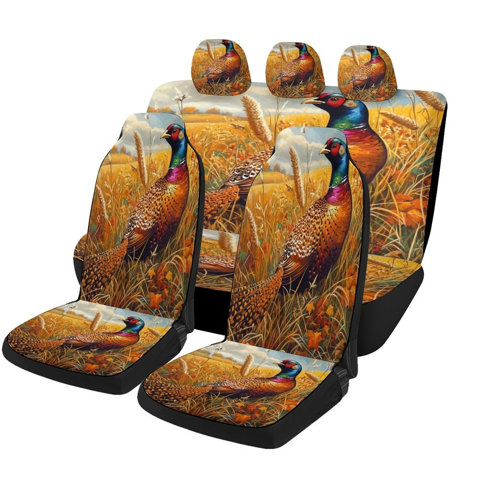 Pheasant In Autumn Field Designed Car Seat Cover Set For Most Cars, Fashionable Novelty Car Seat Protector Covers Full Set, Car