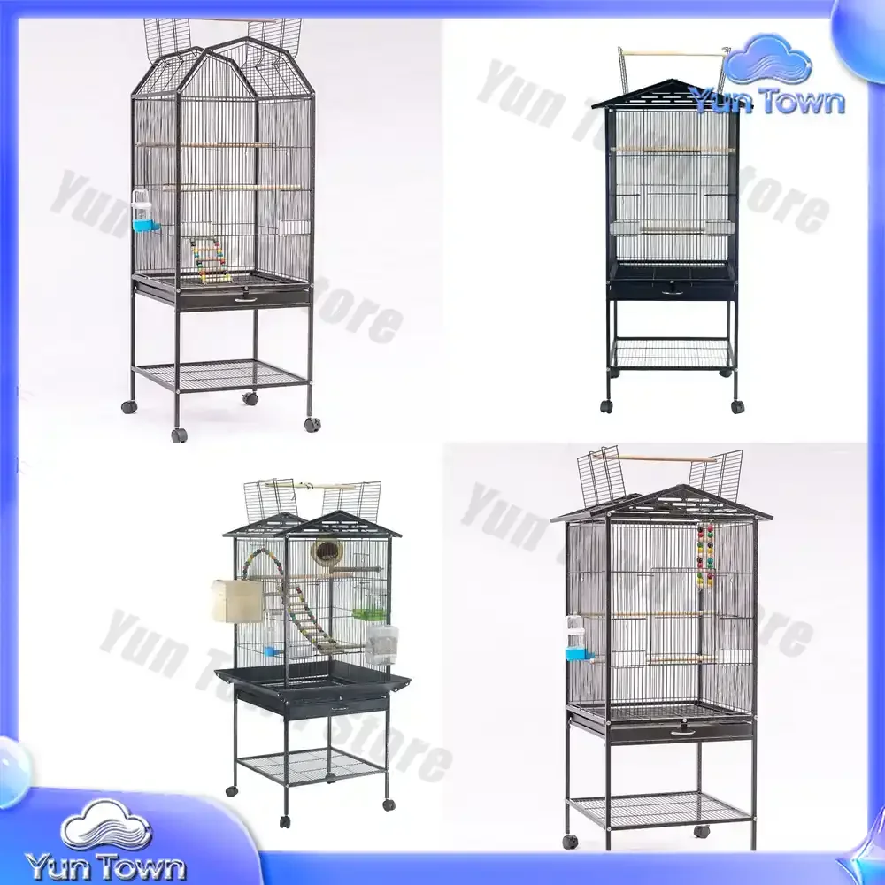 Ornamental Bird Villa Pet Cage Wood and Metal Bird Cage Parrot Cage Wire