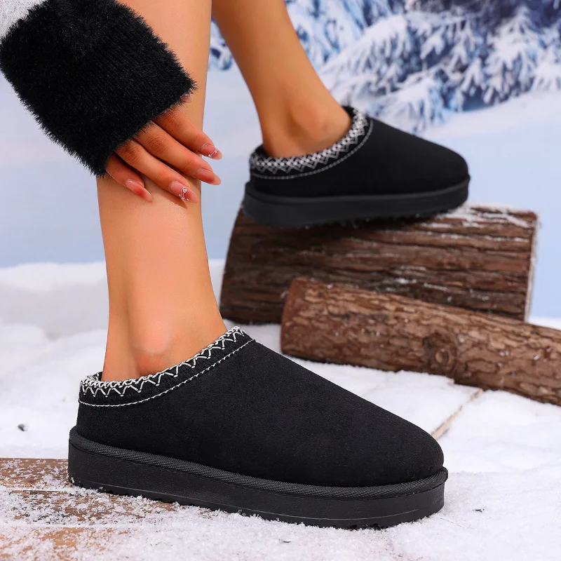 2026 Winter Women Snow Boots Cashmere Warm Thick Soles Without Heel-covered Hair Half Slipper Cotton Shoes Cashmere Warm Boots - view 4