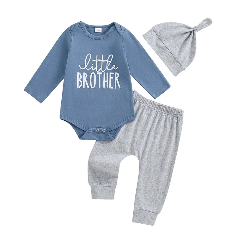 

Little Brother Newborn Outfit Baby Boy Lil Bro T Shirt Romper Long Pants Set Hat Infant little Summer Clothes