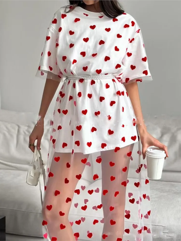 Abito in filato di maglia con stampa di moda Lady Casual O Collo Manica corta Pullover T-shirt ampia Abiti per le donne Abbigliamento da donna per le vacanze