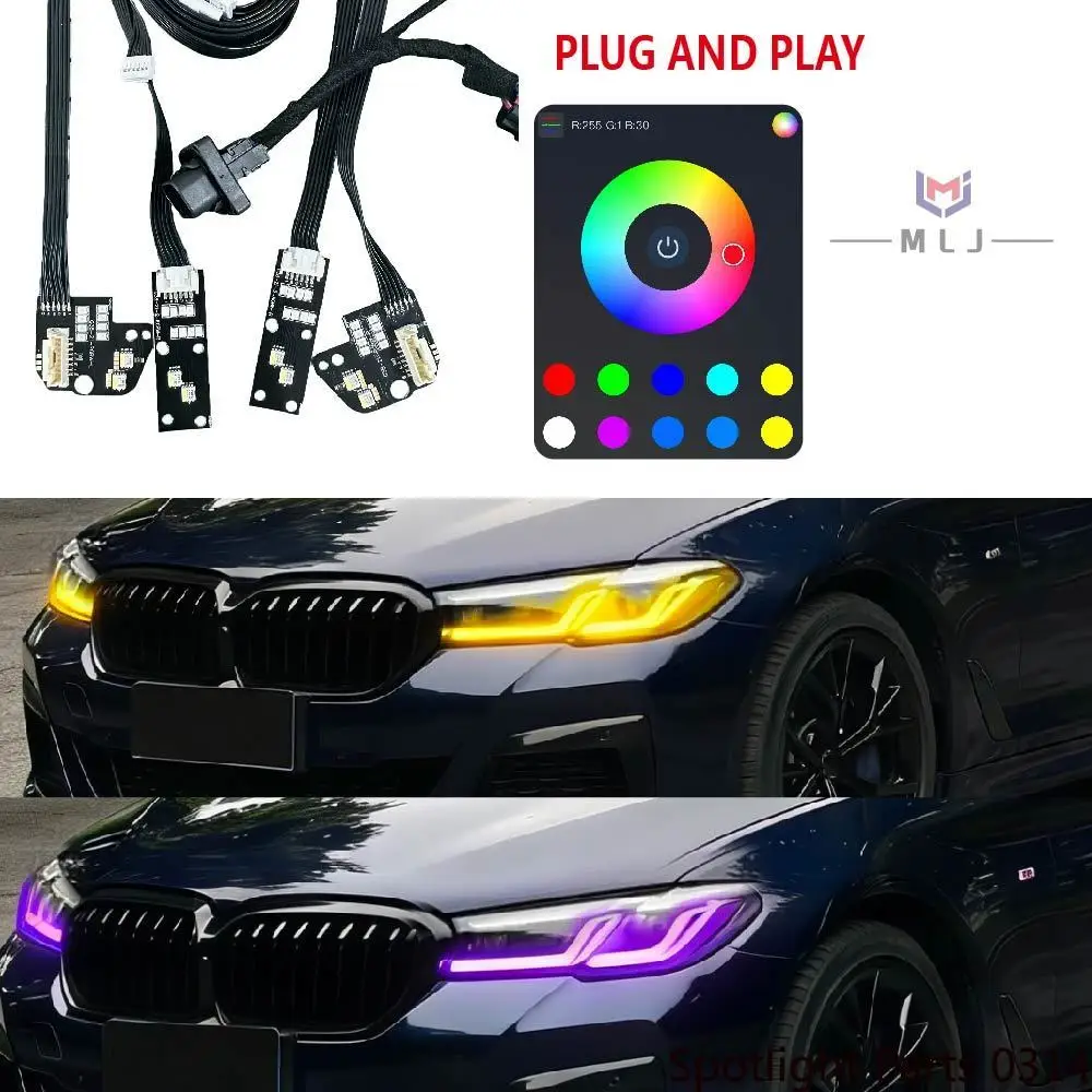 RGB For BMW 5 Series G30 2022 2023 LCI DRL Headlight Plug and Play Controller by Phone Angel Eye RGB Wiring Internal Harness