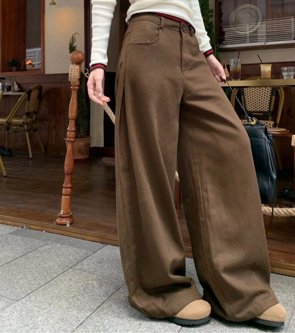 2025 Autumn Versatile Wide Leg Loose Slimming Casual Pants Solid Color Fashion
