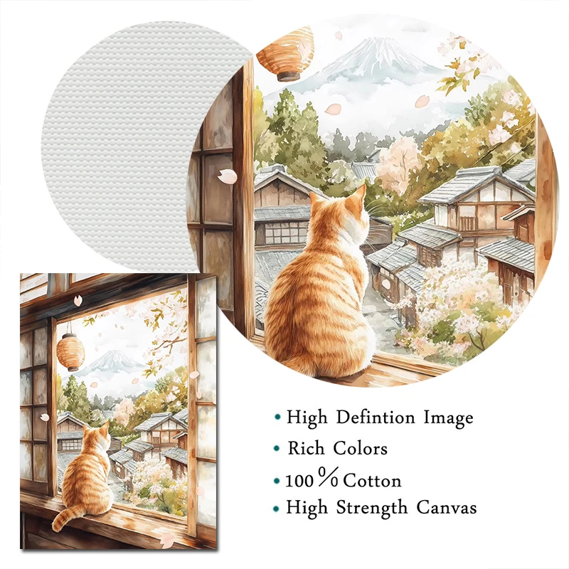 Japanese Black Cat Bathing Moon Lucky Cat Cartoon Illustration Retro Poster Canvas Paintings Wall Art Pictures Home Decor Gifts view 5