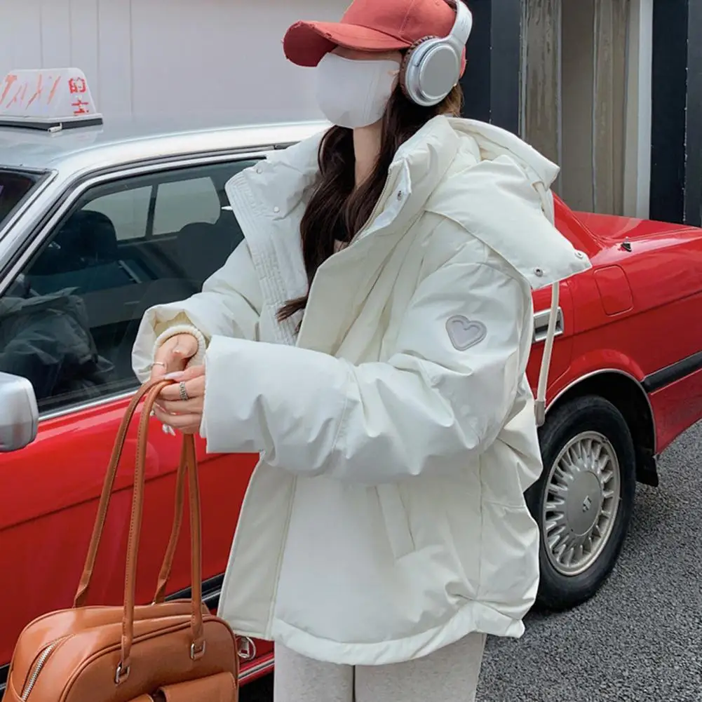 

Coat Windproof Heat Retention Cold Weather Winter Down Coat Thickened Hooded Stand Collar Zipper Closure Padded