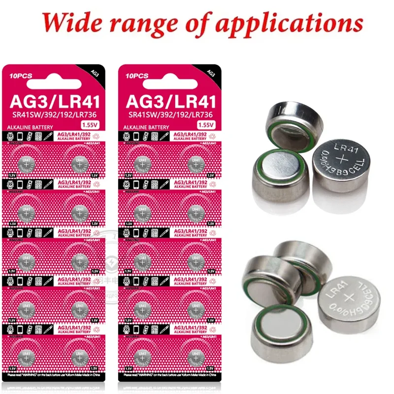 2-100PCSCell Coin Lithium Battery AG3 1.55V Button Batteries SR41192 L736 384 SR41SW CX41 LR41 392 Lamp Chain Finger Light Watch