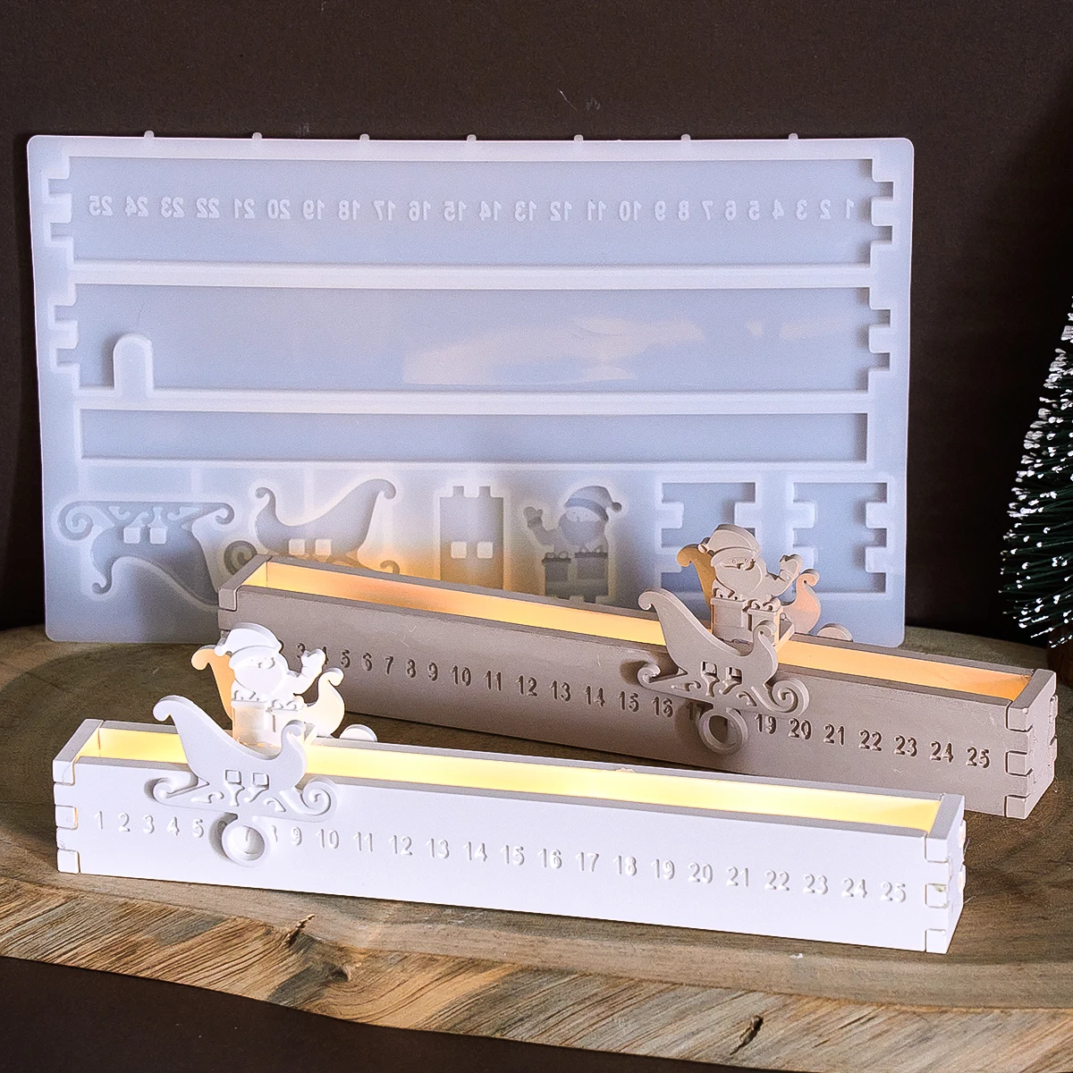 DIY Christmas Countdown Mold Concrete Pouring Digital Sign Santa Claus Splicing LED Light Silhouette Silicone Mold Holiday Craft - view 3