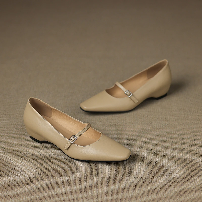 

One Strap Block Heel Single Shoes Women's Fashion Square Toe Shallow Mouth Soft Sole Non-slip Low Heel Shoes