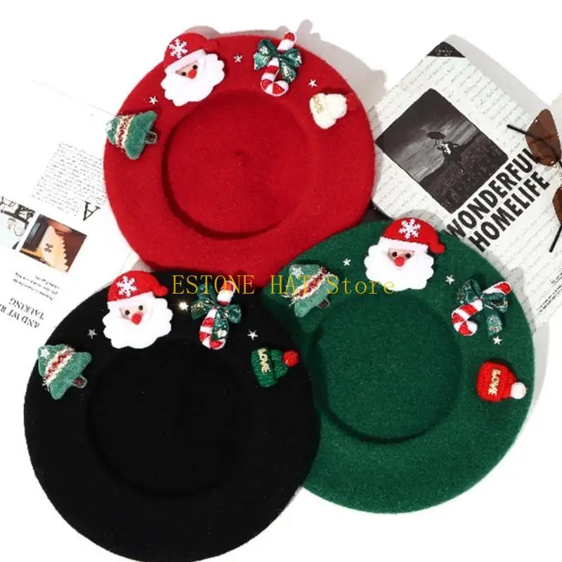 

49MF Прекрасный повседневный берет для девочек Y2k с рождественским тематическим фестивалем, женская французская шляпа