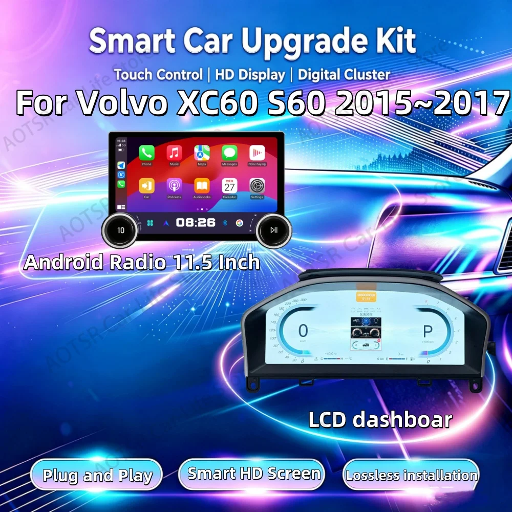 For Volvo XC60 S60 2015~2017 Smart Car Upgrade With CarPlay Digital Cluster Instrument Panel Cockpit Multifunctional Speedometer