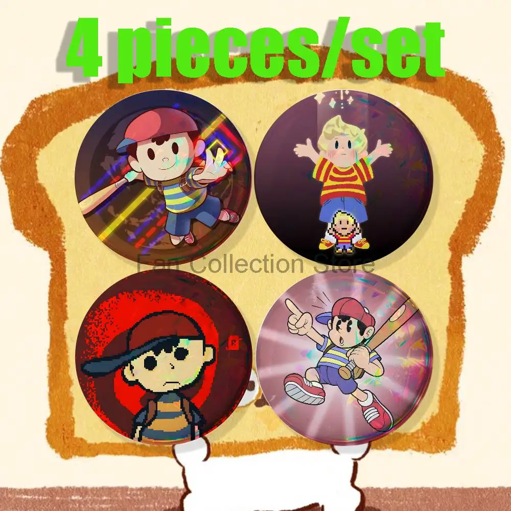E-EarthBound Mother 4 Brooches for Backpack Accessories 25,32,44,58,75mm Round Enamel Pins 4-piece set Cartoon Anime Badge
