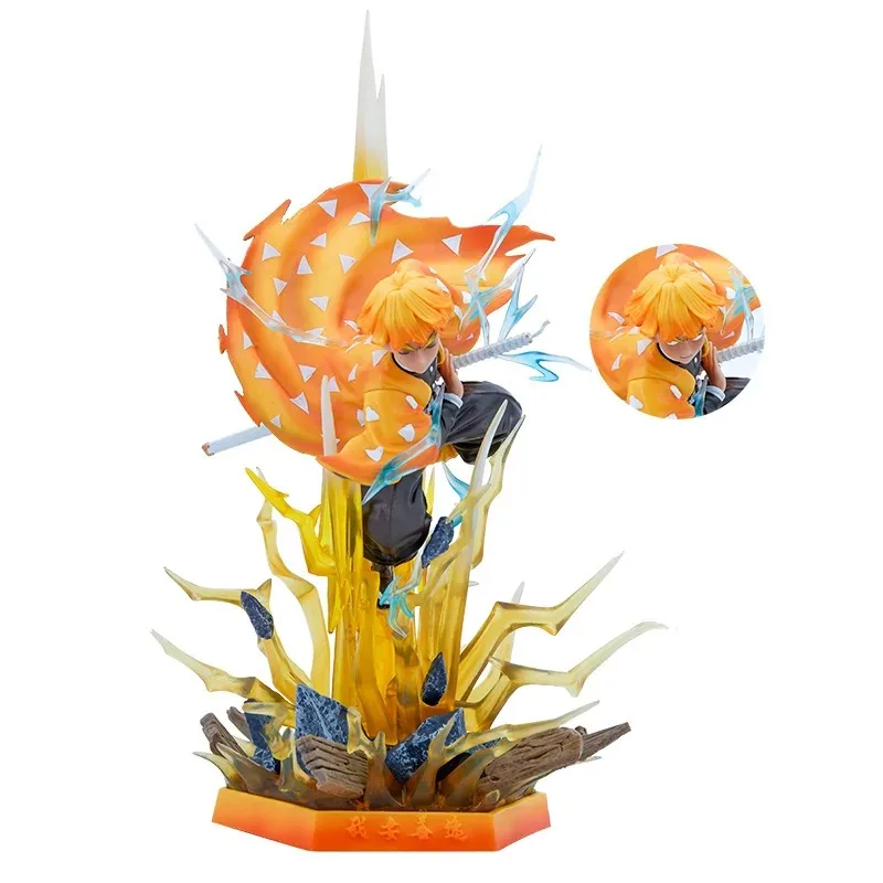 35cm demon slayer figura agatsuma zenitsu cabeças duplas com led anime estátua pvc ação estatueta decoração modelo brinquedos presente de natal