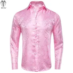 Hi-Tie Brand Mens Shirts Long Sleeve Gold Blue Red Green Beige Burgundy Pink Purple Black White Shirt For Men High Quality