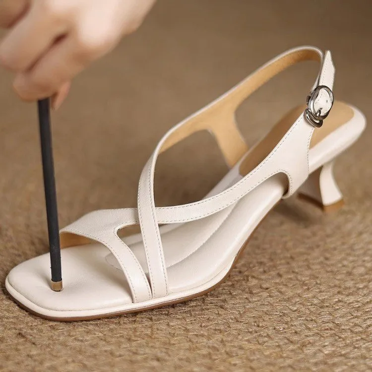 Women's Sandals Fashion Elegant Square Toes Cross Strap Low Heel Sandals Buckle Soft-soled Sandals Women Dress High Heel Shoes image 2