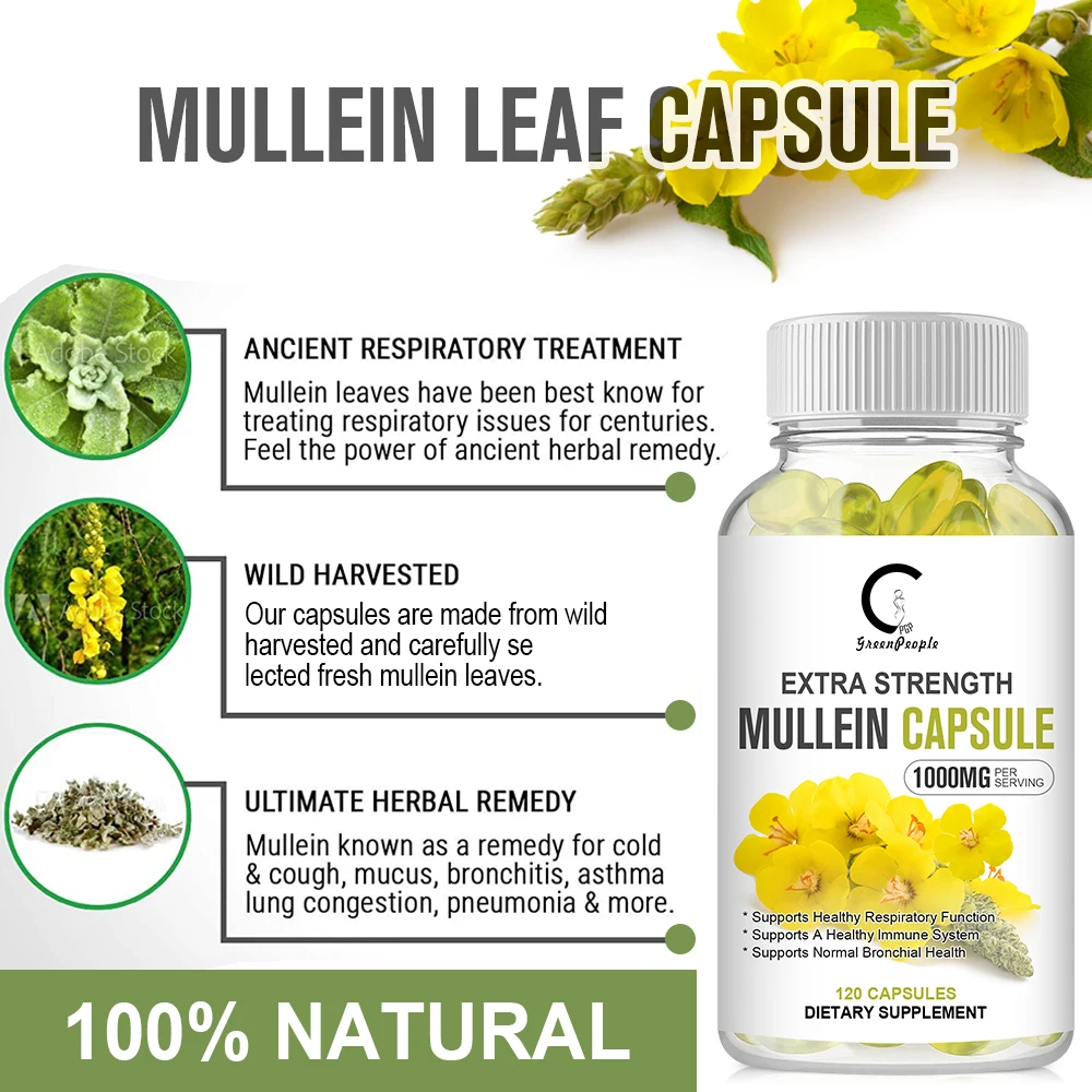 GPGP Greenpeople Natural Mullein Leaf Capsule Clear Lungs Relieve Cough Digestive Health care Pain Relief Mullein extract