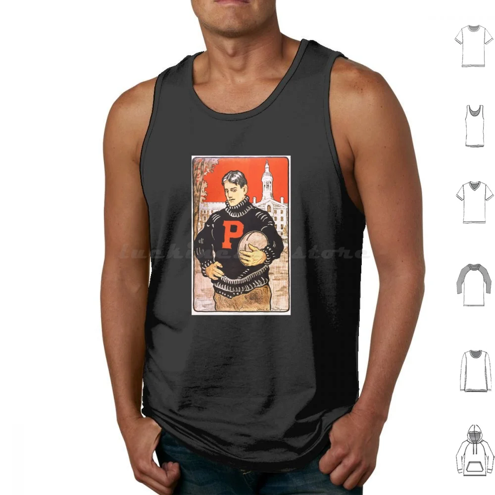 Camisetas sin mangas con imagen de fútbol de la Universidad de Princeton antiguo, camisetas sin mangas de algodón con estampado de fútbol de la Universidad de Princeton, Sheridan Vintage antiguo