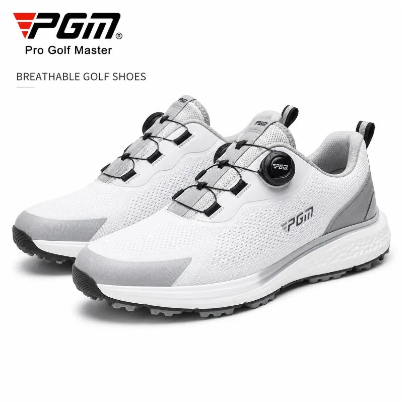 PGM Men's Golf Shoes Breathable Lightweight Cushioned Rebound Knob Spikeless Lace-Up Golf Sneakers Anti-Slip Training Outdoor