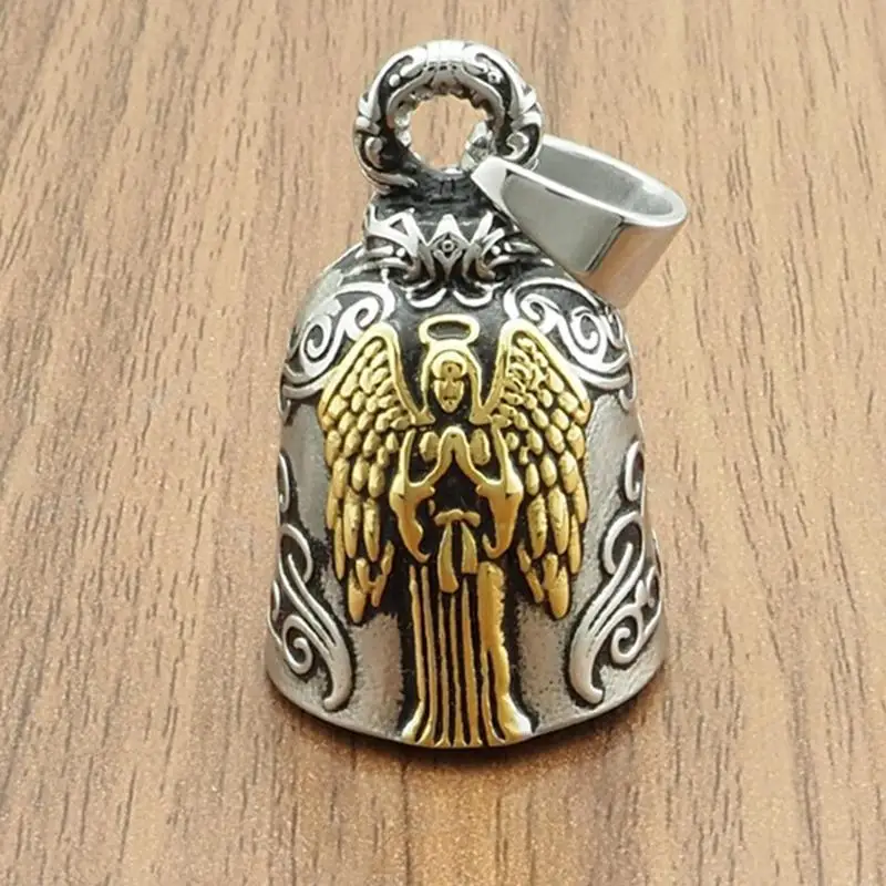 

Our Lady Angel Motorcycle Lucky Bell Retro Motorcycle Bell Vintage Metal Motorcycle Guard Bell Pendant Lucky Jewelry For Rider