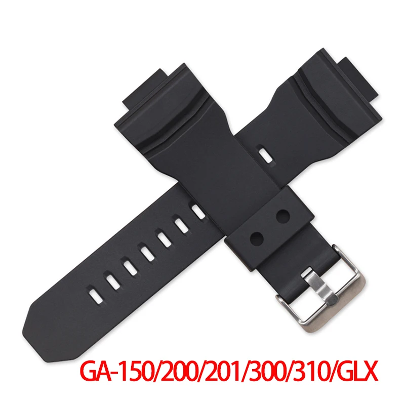 16mm Black Straps For Casio g-shock GA-150/200/201/300/310/GLX GA200 series Watch Band TPU Waterproof Wristband Accessories